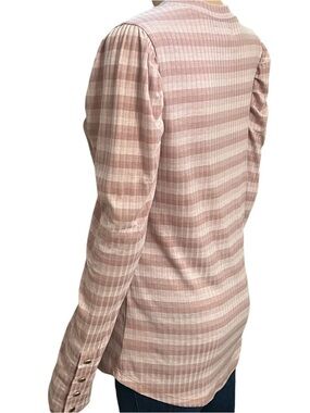 Anthropologie Puff Sleeve Pink Striped Ribbed Long Sleeve Top, Size Large